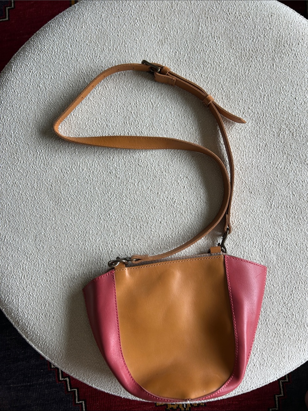 Able Two-Tone Leather Crossbody in Pink and Tan